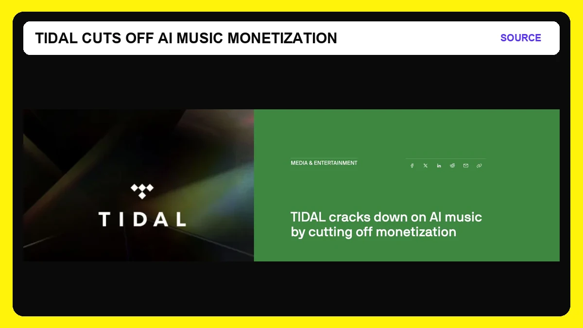 TechCrunch headline reporting that Tidal is cutting off monetization for wholly AI-generated music